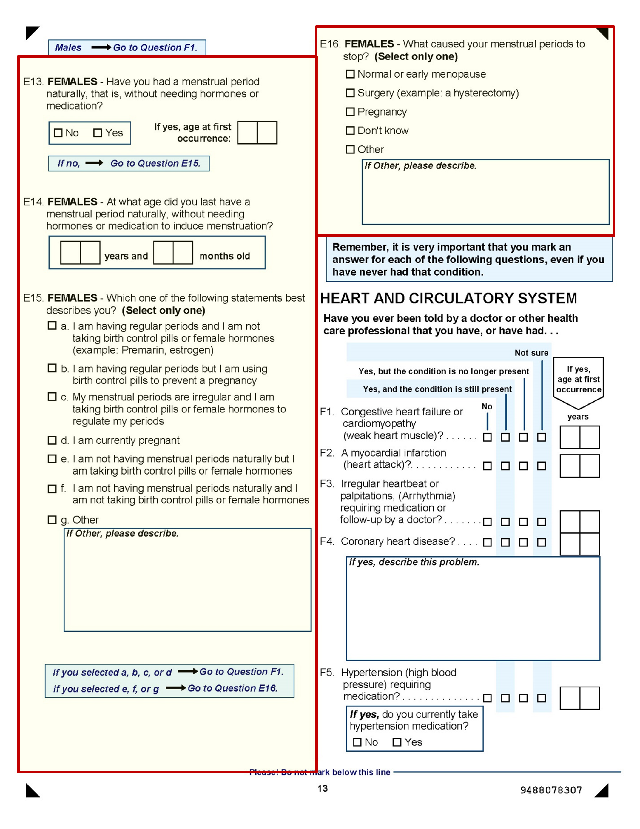 Expansion cohort baseline survey (2008 – present) Questions E13-16