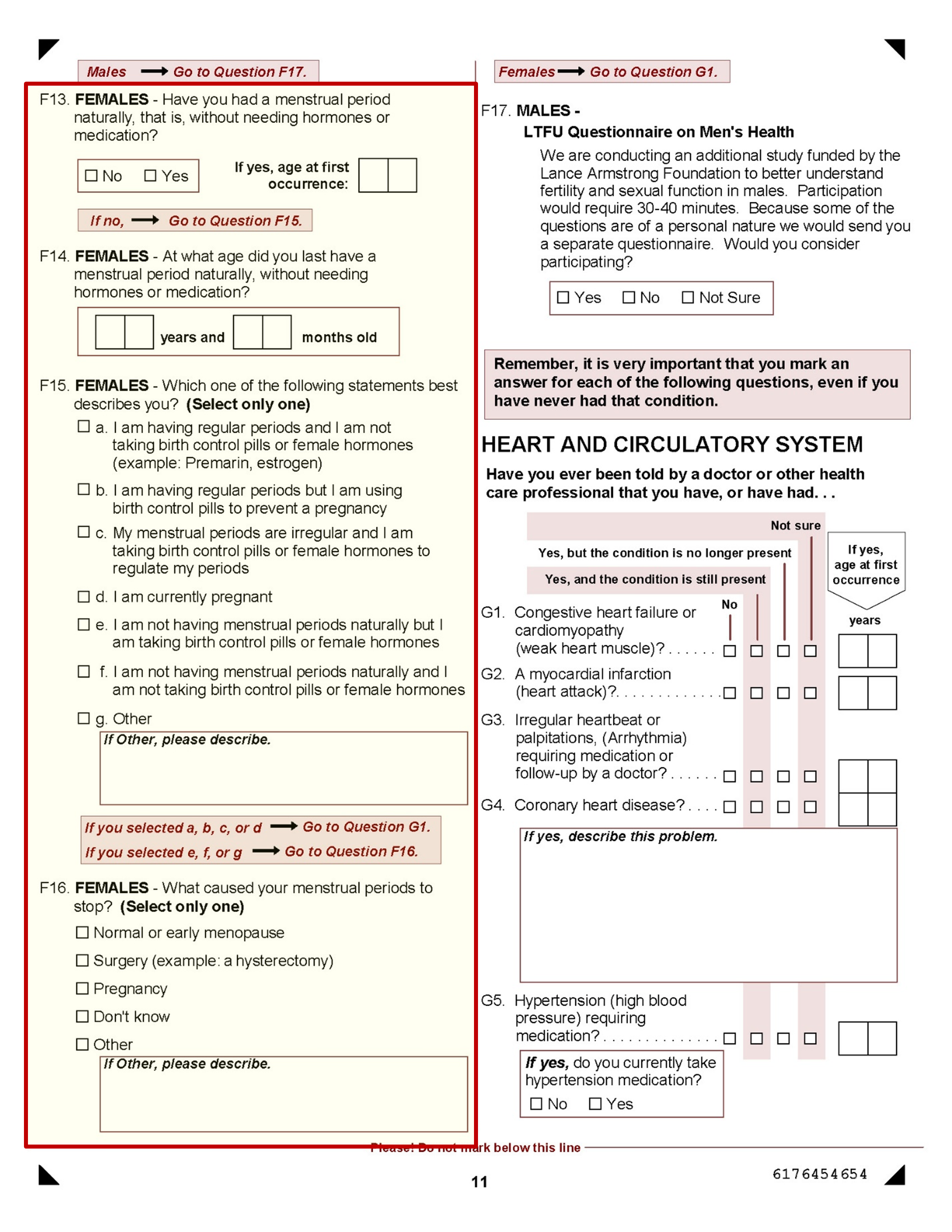 Follow-up 4 survey (2007) Questions F13-16