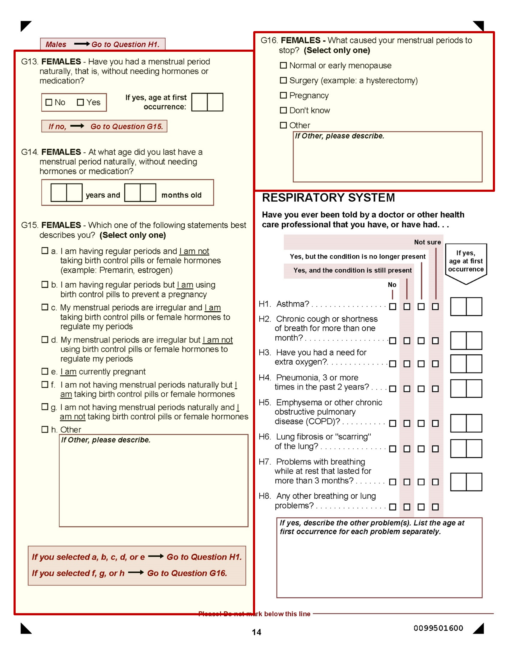 Follow-up 5 survey (2014) Questions G13-15